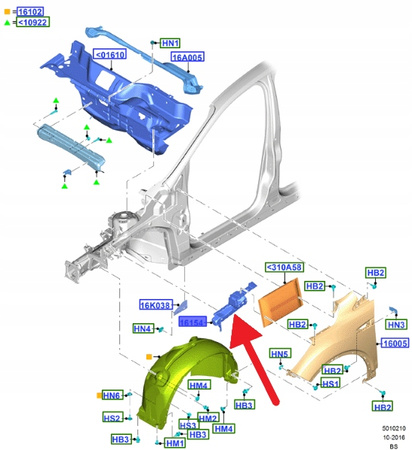 MOCOWANIE BŁOTNIKA LEWY PRZÓD FORD KUGA 2012- 2215344 _ DV44-16B045-AE