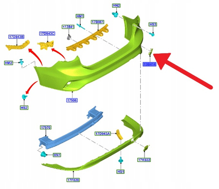 ODBLASK PRAWY TYŁ PDC FORD FOCUS SEDAN 2018- 2195827 _ JX7B-13B414-DA