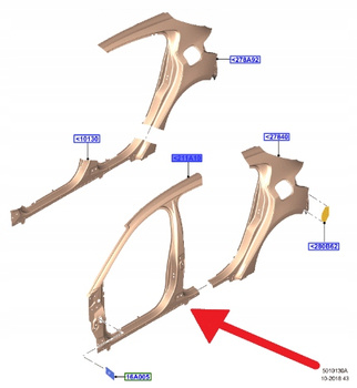 RAMA DRZWI PRAWY PRZÓD FORD FOCUS 2018- OE 2206865 _ JX7B-A278A98-AA