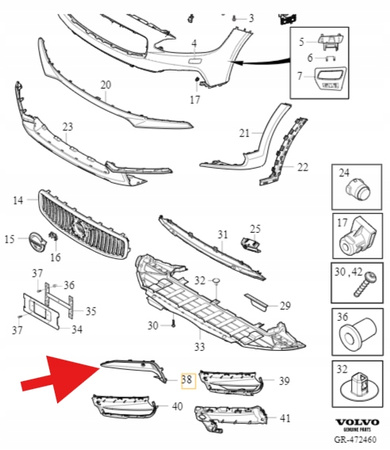 LEWA KRATKA ZAŚLEPKA ZDERZAKA PDC PRZÓD VOLVO V90 CC 2017- OE 31383280