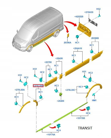 NAKŁADKA LISTWA DRZWI LEWA FORD TRANSIT Mk7 2014-19 _ 1844905 _ BK31-V278L01-AD5CND