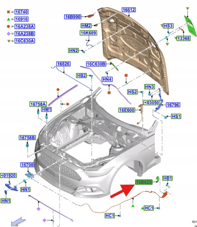 UCHWYT OTWIERANIA MASKI FORD MUSTANG 15- KUGA 12- 5159697 _ CJ54-16B626-AA