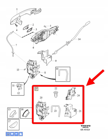 ZESTAW ZAMKA DRZWI PRAWY TYŁ VOLVO XC90 2016- OEM/OE 32310875