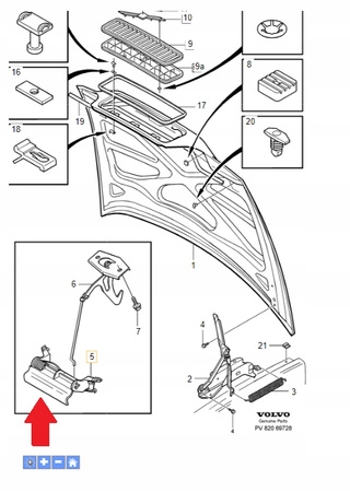 UCHWYT KLAMKA OTWIERANIA MASKI VOLVO S70 V70 C70 1997- OE 9170229