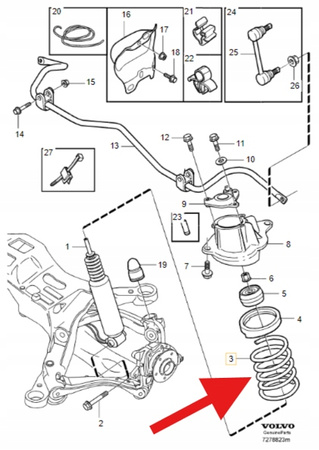 SPRĘŻYNA ZAWIESZENIA TYLNEGO FOUR-C VOLVO V70 S60 XC70 2005- OE 30645324