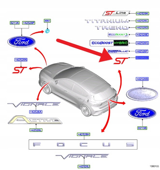 EMBLEMAT NAPIS "ST" TYŁ FORD FOCUS ST Mk4 2019- OE 2371149 _ KX7B-42528-AA