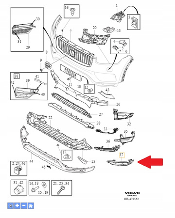 KRATKA ZAŚLEPKA ZDERZAKA PRZÓD PRAWA VOLVO XC90 2016- R-Design OE 31383833