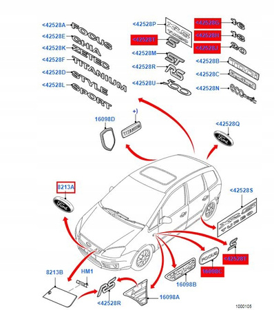 EMBLEMAT PRZÓD FORD FOCUS C-MAX 03- KUGA 08- MONDEO 1360719 _ 4M51-8216-AA