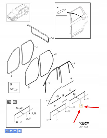 LISTWA OZDOBNA SZYBY DRZWI LEWY TYŁ VOLVO XC90 2016- OEM/OE 32378403