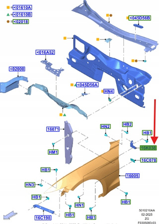 MOCOWANIE BŁOTNIKA PRZÓD FORD MUSTANG 15- 23- OE 5306543 _ FR3B-6302696-AB