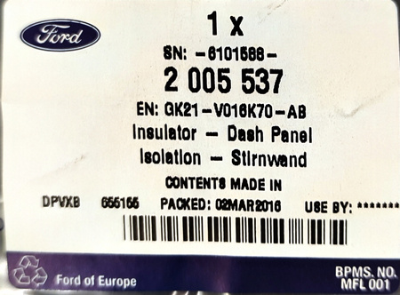 IZOLACJA PODSZYBIA FORD TOURNEO CUSTOM 2012-2018 _ 2177335 _ GK21-V016K70-AC 