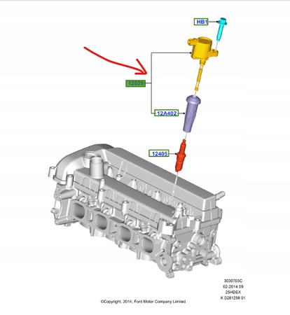 CEWKA ZAPŁONOWA 2.0 2.5 DOHC FORD RANGER KUGA 14-  5008177 _ 9E5E-12A366-AA