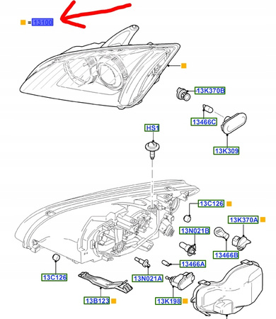 LAMPA PRZÓD LH CHROM FORD FOCUS C-MAX 2004-08_1480979_4M51-13099-AD