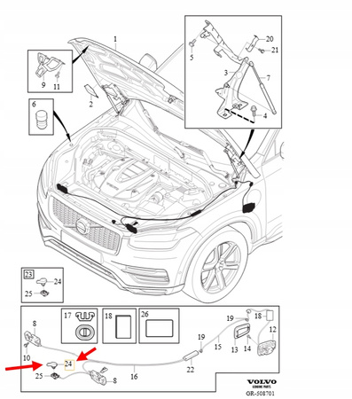 RYGIEL ZAMEK MASKI VOLVO XC90 2016- XC60 S90 S60 OEM/OE 31479075