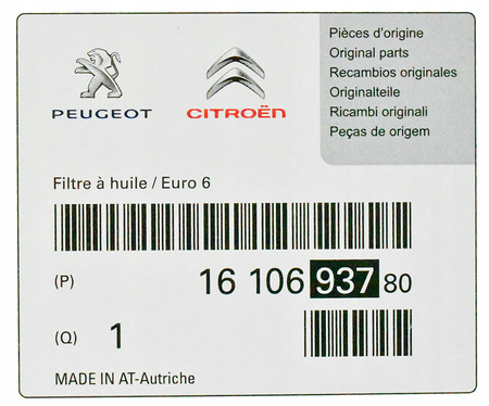 Citroen C3 C4 1.6 BLUEHDI FILTR OLEJU PSA OE 1610693780