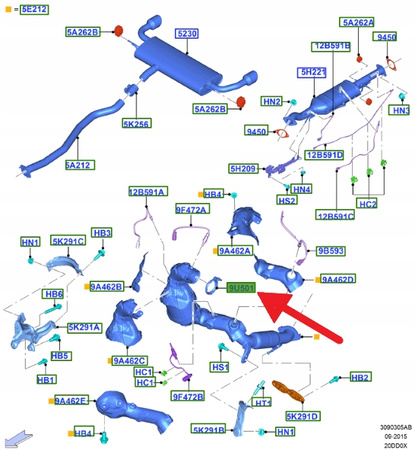 ZACISK WYDECHOWY 2.0 TDCI 2.3 EB FORD FOCUS EDGE OE 1914865 _ E1G1-9U501-AC