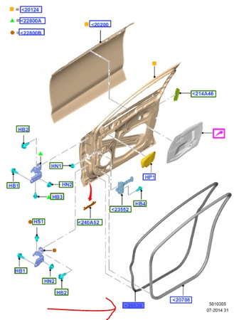 USZCZELKA DRZWI LEWY PRZÓD FORD MONDEO Mk5 2014-_2441533_DS73-F20531-BB