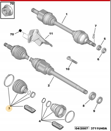 Zestaw osłony półosi Citroen C5 X7 2.2 HDI OE 3293E7