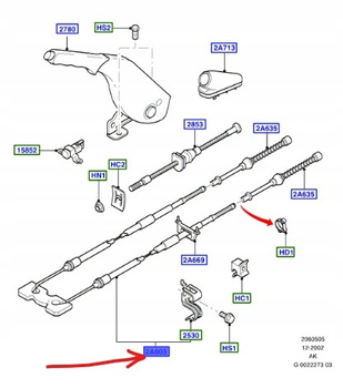LINKA HAMULCA RĘCZNEGO ŚRODEK FORD FOCUS Mk1_1097285_98AG-2A603-AM