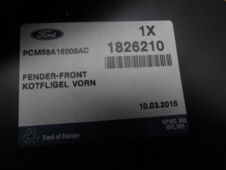 BŁOTNIK PRZEDNI LEWY FORD FOCUS Mk3 BEV 2013- 1826210 _ PCM58-A16009-AC