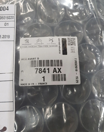 BŁOTNIK PRZEDNI PRAWY CITROEN C4 II OE 7841AX