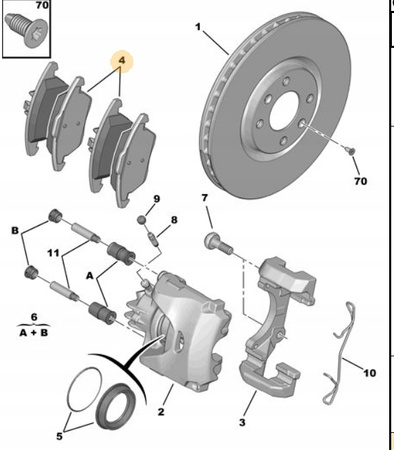 Zestaw 4 klocków hamulcowych przednich Citroen C4 1609987980