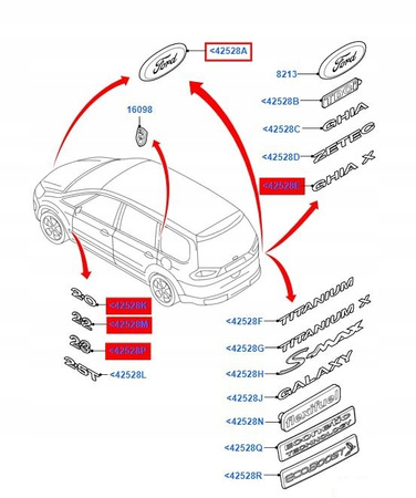 EMBLEMAT FORD FOCUS Mk3/FIESTA Mk6/GALAXY/S-MAX _ 1141163 _ 2S61-A425A52-AA