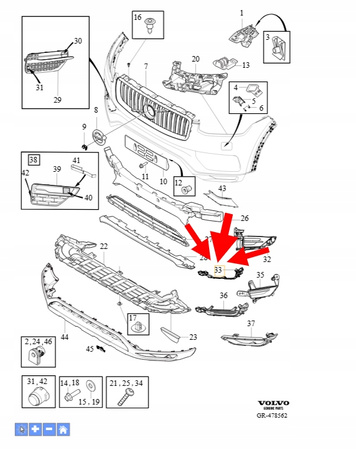 RAMKA LEWEGO HALOGENU PRZÓD VOLVO XC90 2016-2019 OEM/OE 31383679