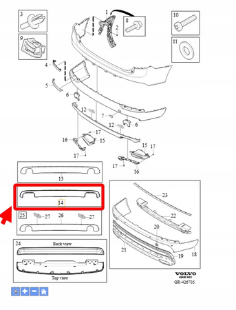 LISTWA DYFUZOR ZDERZAKA TYŁ R-Design VOLVO XC90 2016-2021 OEM/OE 32227193