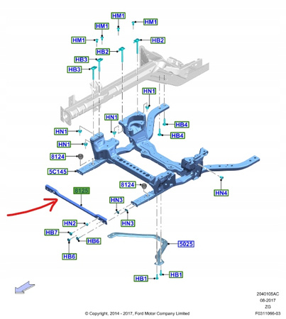 BELKA PRZEDNIA SANEK FORD MUSTANG Mk6 2015- 17- OE_2011751_FR3B-8A058-AC