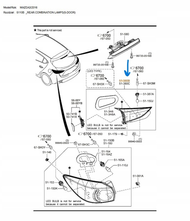 Lampa prawa pokrywa bagażnika - Mazda 3 BM/BN_B45C513F0B
