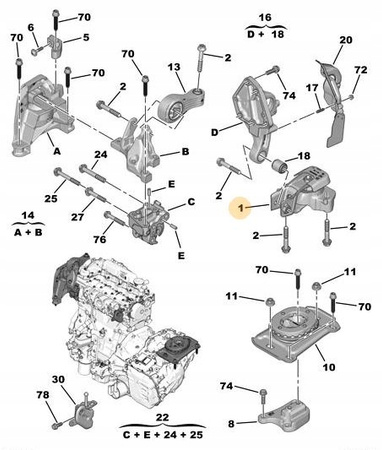 PODUSZKA TYLNA SILNIKA 2,0D Citroen OE C4 JUMPY OE 9804890680