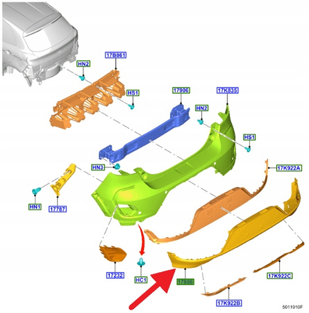 SPOILER ZDERZAKA TYLNEGO FORD KA+ 2018- OE 2265422 _ J7BB-17F782-CE