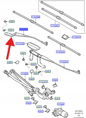 RAMIĘ WYCIERACZKI LEWY PRZÓD FORD FOCUS C-MAX 2003- 1255961 _ 3M51-17526-AA
