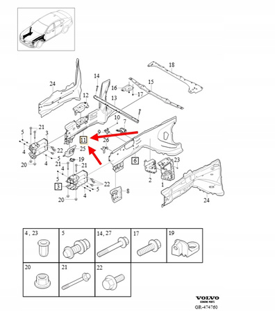 WEWNĘTRZNA BELKA PRAWA BOCZNA VOLVO XC90 2016- XC60 OEM/OE 32405216