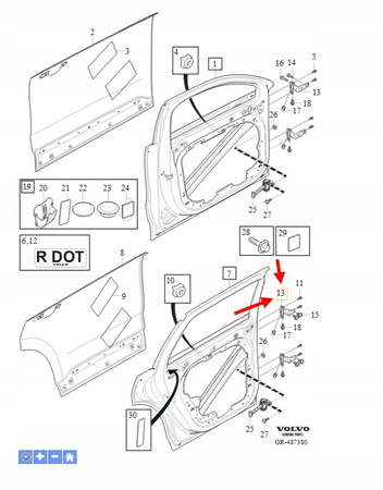 ZAWIAS GÓRNY DRZWI PRAWY TYŁ VOLVO XC90 2016- S90 V90 OEM/OE 31424594