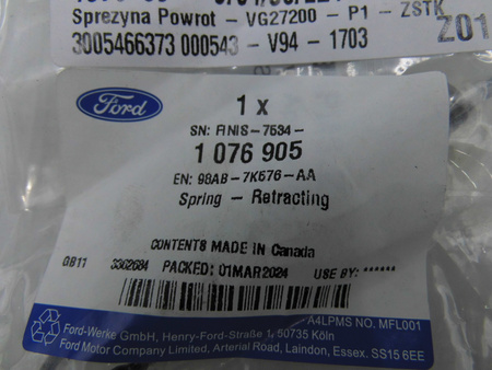 SPRĘŻYNA PEDAŁU SPRZĘGŁA 1.8 FORD FOCUS 98- TRANSIT 1076905 _ 98AB-7K576-AA