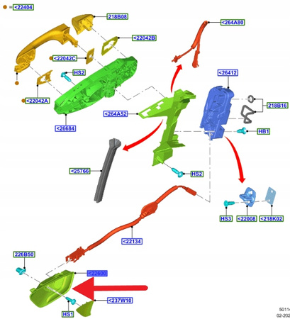 KLAMKA WEWNĘTRZNA DRZWI PRAWA FIESTA 2017- 2366503 _ H1BB-A22600-BG3ZHE