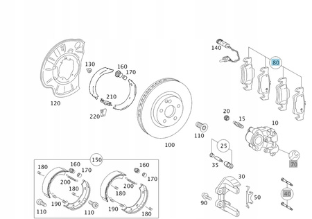 KLOCKI HAMULCOWE TYŁ MERCEDES W216 W221 W251 A1644201020