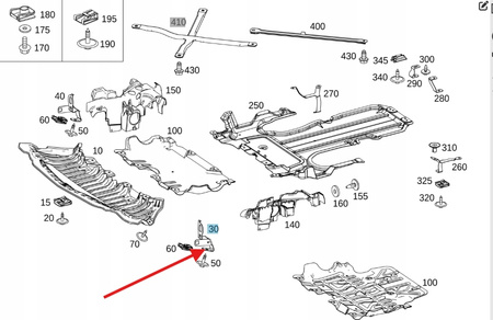 LEWY UCHWYT OSŁONY SILNIKA DOLNY MERCEDES C klasa W205 OE A2055240040