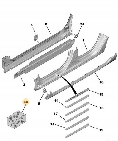 Klipy mocowanie listwy progu Citroen /Peugeot 2008 OE 1611739980