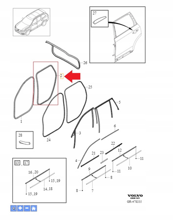 USZCZELKA KAROSERYJNA DRZWI TYŁ VOLVO XC90 2016- OEM/OE 32342437