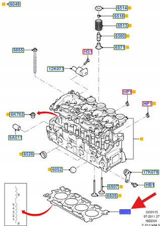 USZCZELKA GŁOWICY CYLINDRÓW 1.6 TDCi FIESTA FUSION OE 1229877 _3M5Q-6051-AA