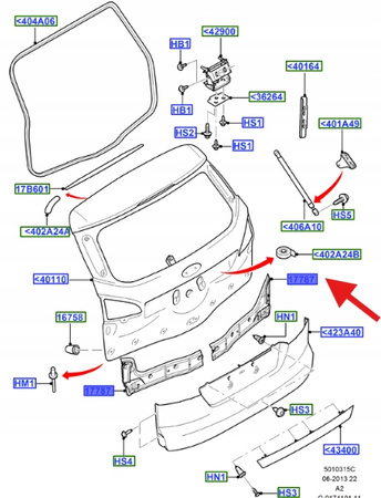UCHWYT BLENDY BAGAŻNIKA PRAWA MONDEO 2010- 14 OE 1741172 _ BS71-N17A881-AF