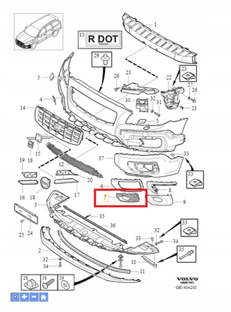 KRATKA ZDERZAKA PRZÓD LEWA PDC VOLVO XC70 2008- OE 30744521