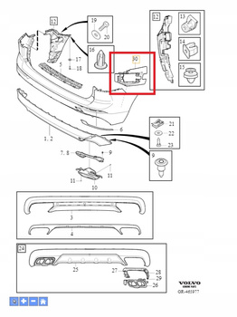 ŚLIZG WSPORNIK MODUŁU BLIS ZDERZAKA TYŁ VOLVO XC60 2020- OE 31663181