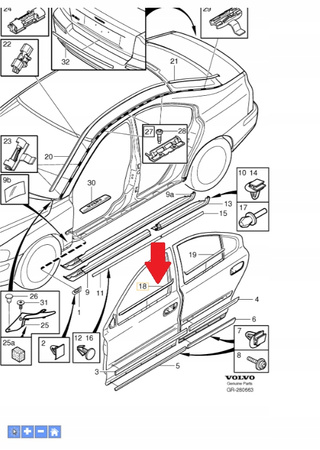 LISTWA ZGARNIAJĄCA SZYBY DRZWI PRZÓD PRAWA VOLVO S60 V70 2000- OE 8643179