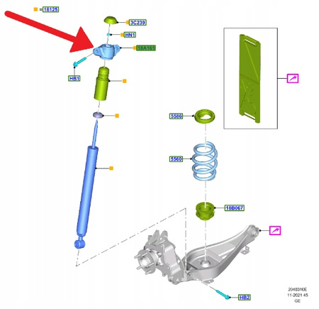 GÓRNE MOCOWANIE AMORTYZATORA TYŁ L P FOCUS 2021- 2248974 _ JX61-18A116-EDB