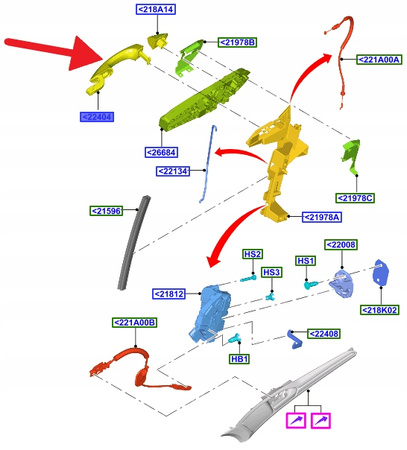 KLAMKA DRZWI PRAWY PRZÓD FORD MONDEO S-MAX OE 2201346 _ JG93-F22404-BAXWAA
