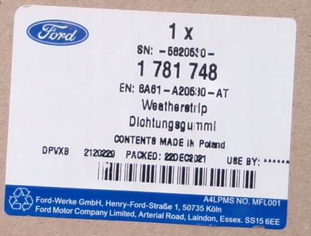 USZCZELKA DRZWI PRZÓD PRAWA FORD FIESTA Mk7 2009- 1781748 _ 8A61-A20530-AT